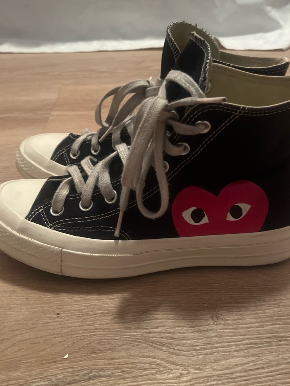 Mens Black High-Top Canvas Sneaker with White Trim - Picture 2 of 4